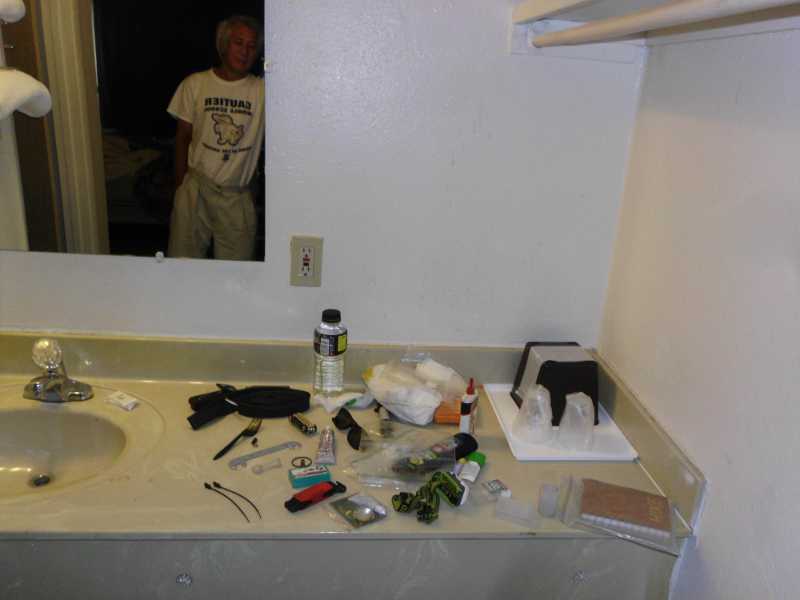 items spread on sink to dry